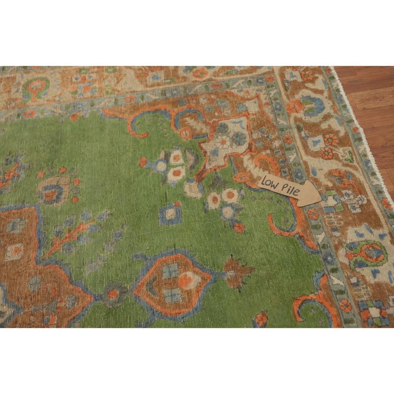 Hand Knotted Oriental 100% Wool Carpet Traditional Floral Green Tabriz Area Rug - 9' 1'' X 6' 8''
