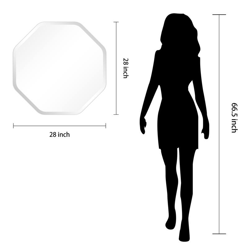 Frameless Beveled Octagonal Black Matte Finished Wall Mirror - 28" x 28" x 0.6"