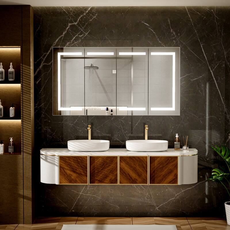 Modland 30"-60"W x 32"H Bathroom LED Medicine Cabinet with Mirror and Shelves, Defog and Stepless Dimming