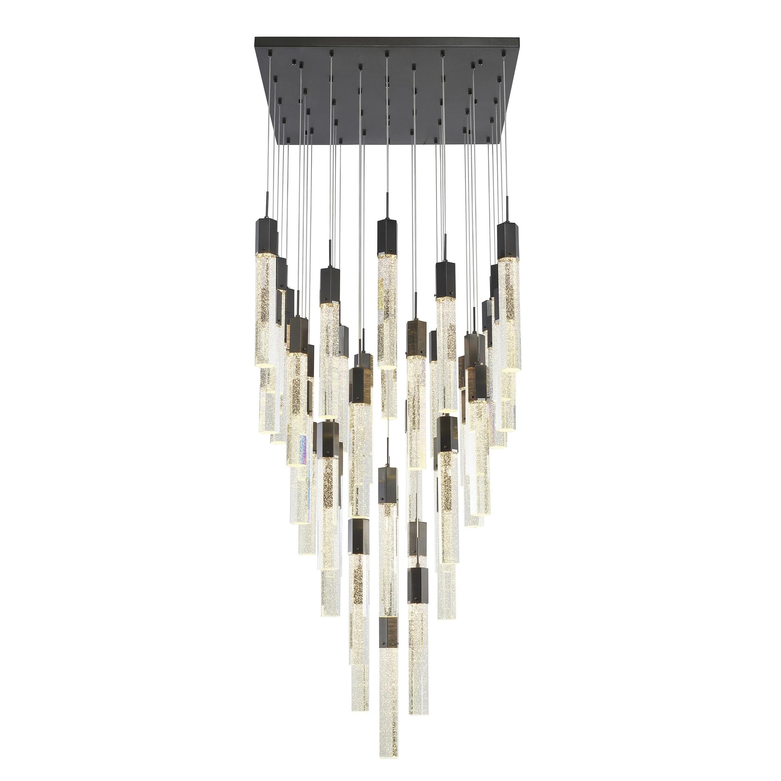 Modern 41-Light Black Chandelier With Clear Bubble Crystals