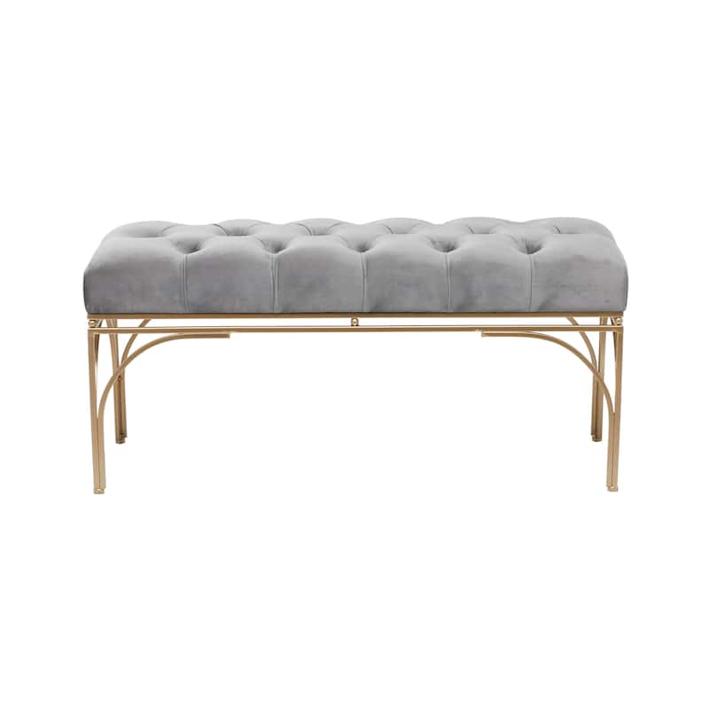 Velvet Bench with Gold Legs - Gray, Black or White - Roche River Decor - Grey