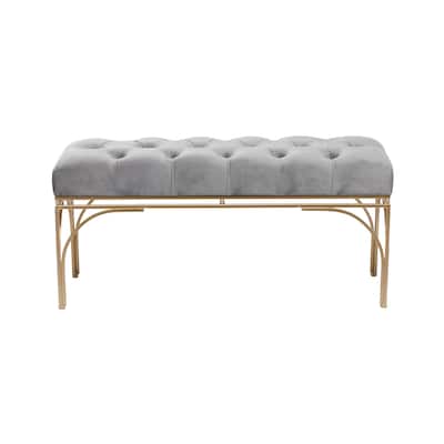 Velvet Bench with Gold Legs - Gray, Black or White - Roche River Decor