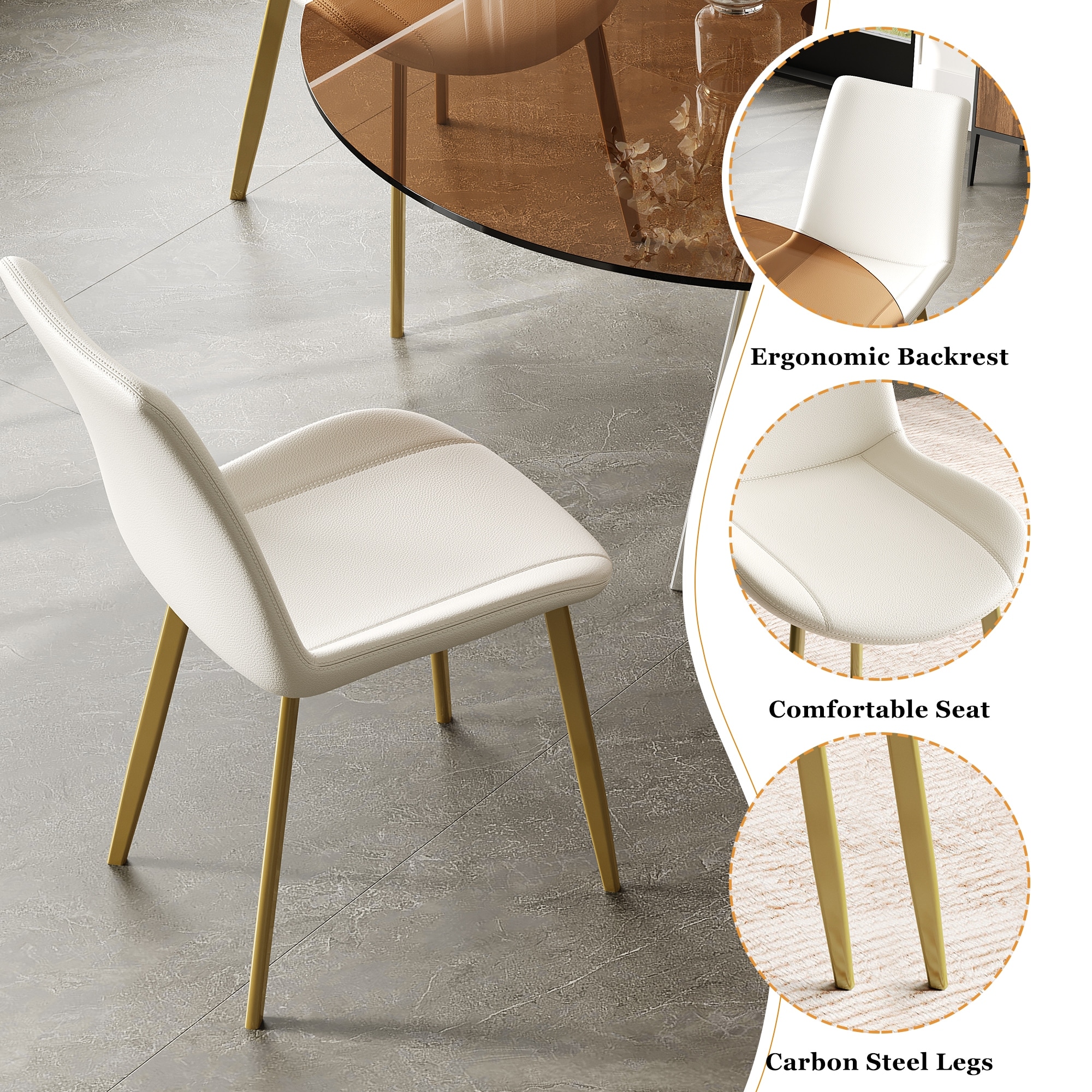 Five Piece Round Dining Table Set Tempered Glass Top Silver Base Ergonomic Chairs