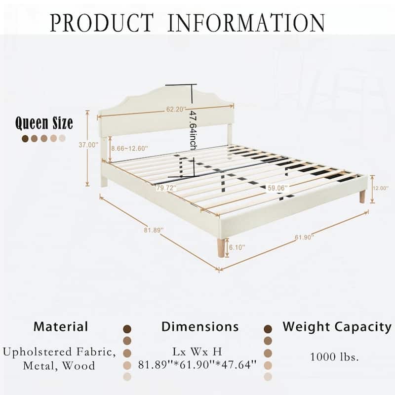 Bed Frame Upholstered Platform Bed with Adjustable Headboard