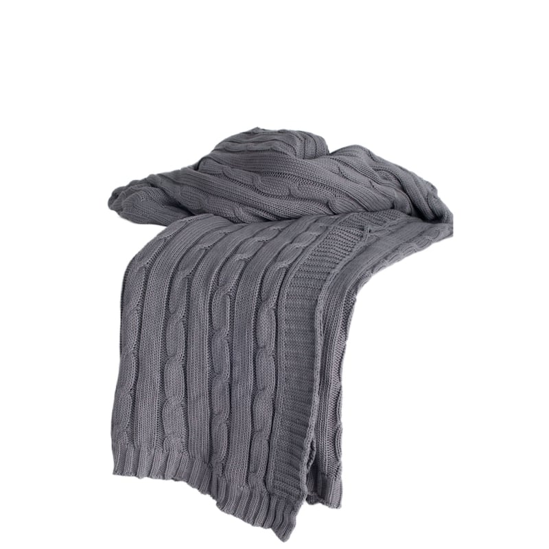 HomeRoots Light Gray Knitted 100% Cotton Throw Blanket