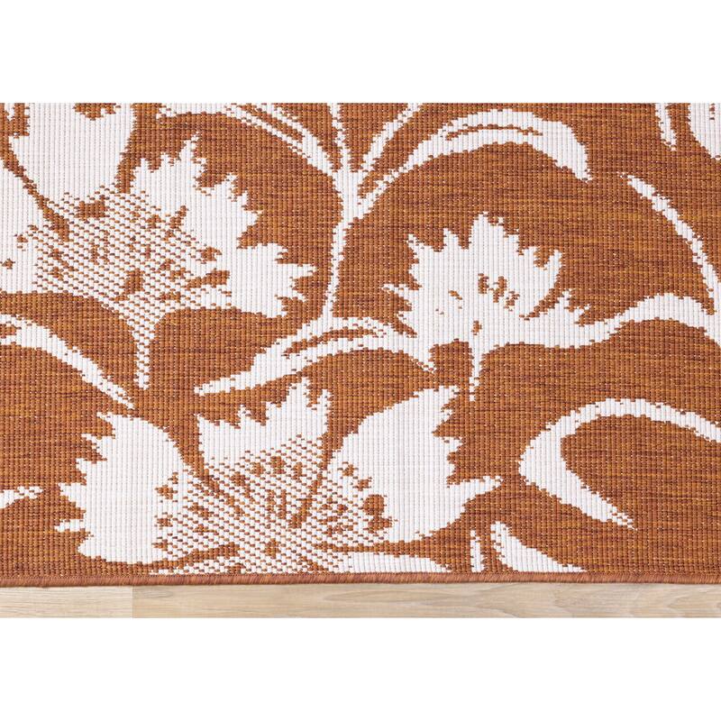 Orange Cream Reversible Floral Indoor/Outdoor Area Rug