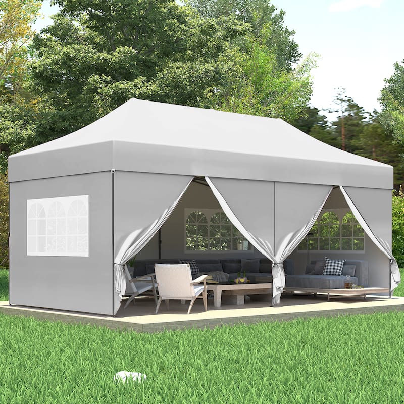 Ainfox 10x20 Heavy Duty Pop up Canopy Tent,Outdoor Shade Instant Folding Event Gazebo with Wheeled Bag