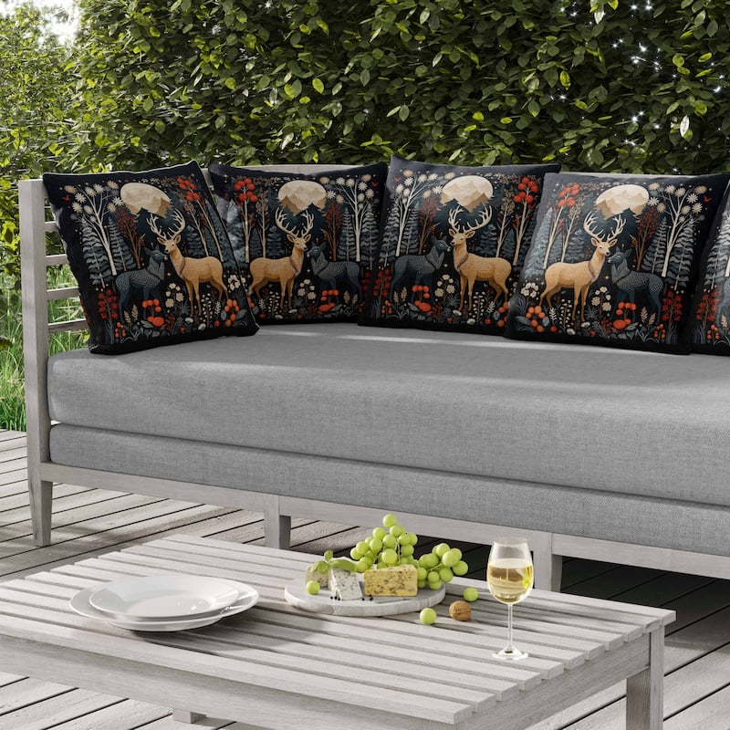 Reindeer Winter Heart Indoor/Outdoor Reversible Throw Pillow Black and Beige
