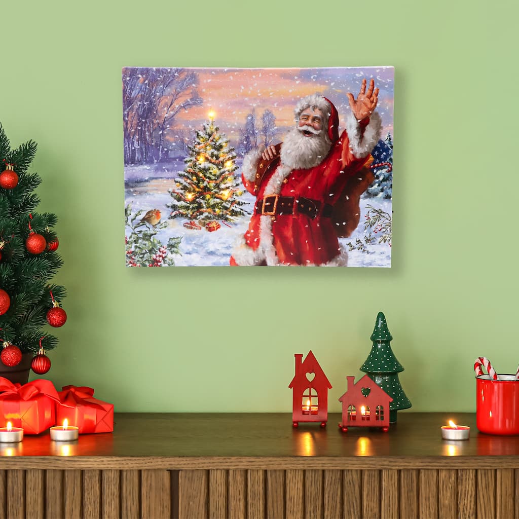 Lighted Santa with Christmas Tree Canvas Wall Art 11.75" x 15.75"