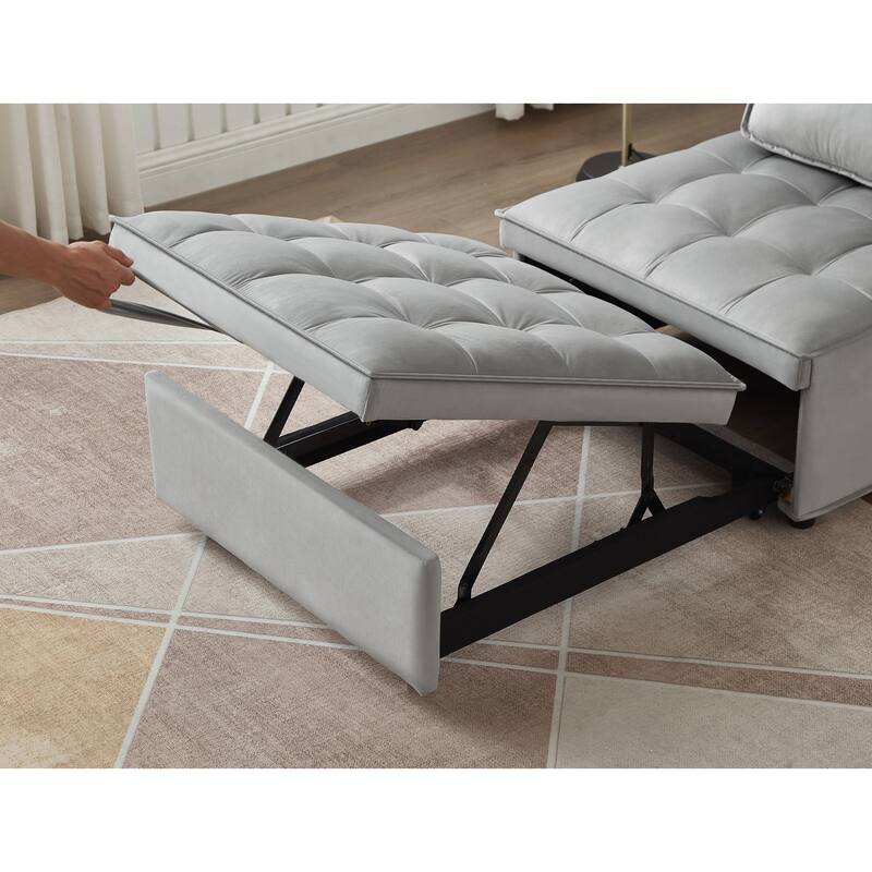 Convertible Single Seater Velvet Sofa Bed in Gray