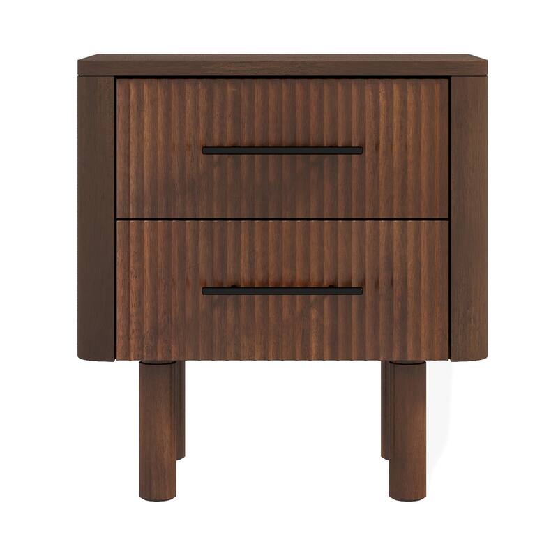 GDFStudio - Logan Mid-Century Modern Walnut Nightstand with Solid Wood Frame & 2 Storage Drawers