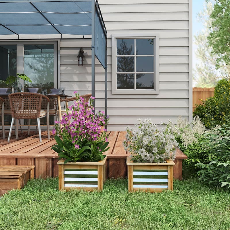 Countryside Style Garden Bed Wooden Garden Bed with 2 Raised Garden Boxes, for Growing Flowers Herbs and Vegetables - 8' x 10'