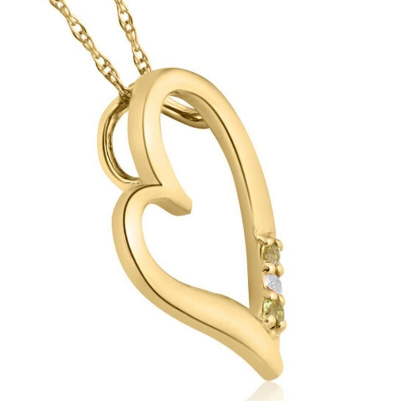 Diamond & Peridot Heart Pendant 3-Stone Rose Gold with 18" Chain