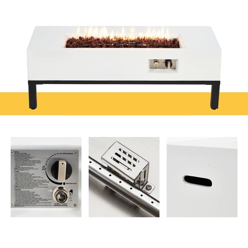 AVAWING 42" Rectangle Concrete Fire Pit Table with Shelves