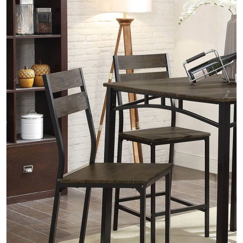 Dining Room Industrial Style Antique Brown 5pc Dining Set Counter Height Table 4x High Chairs Metal