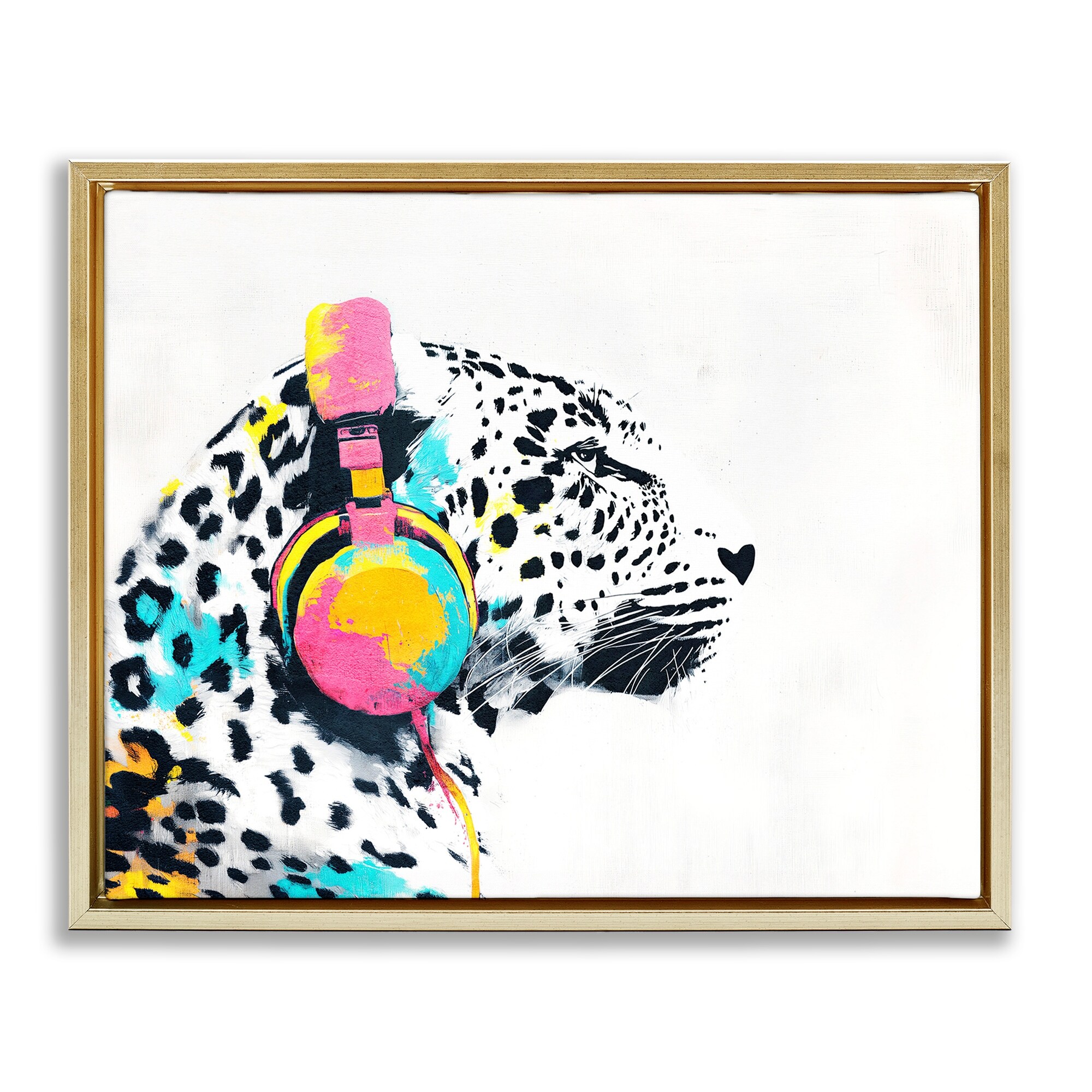 Stupell Leopard On Air Headphones Framed Floater Canvas Wall Art Design By Svetlana Aleynikova