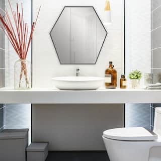 Allan Andrews Silver Heaxgonal Shaped Metal Framed Wall Mirror - 30" x 30"