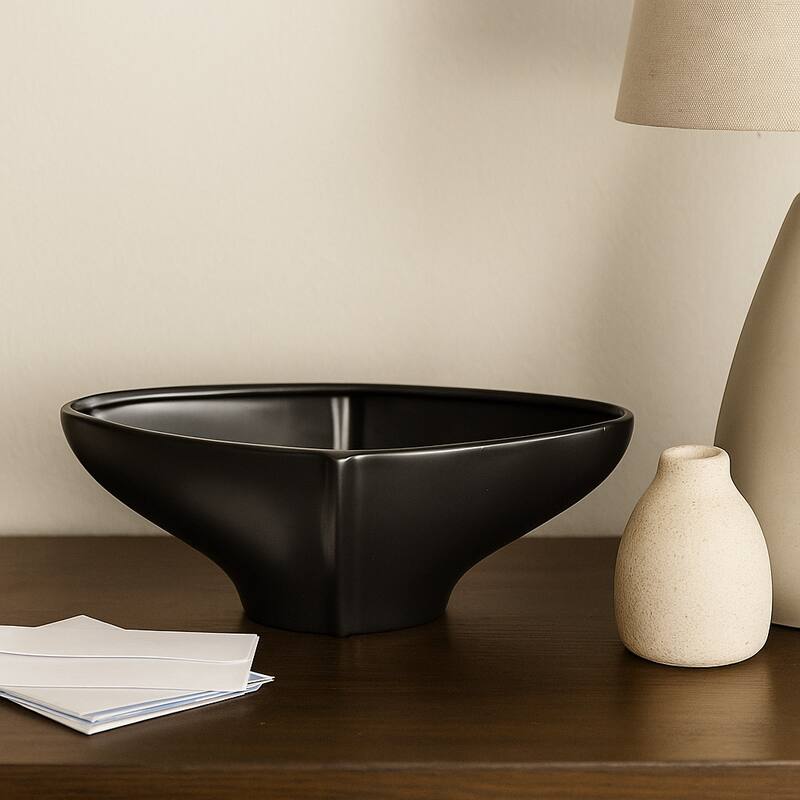 Modern Ceramic Sculptural Decorative Bowl - 16", Black - 16.0"