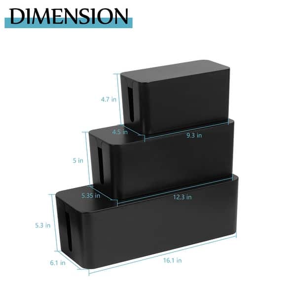 dimension image slide 0 of 2, 3 Pack Cable Organizer Box Hidden Storage with Lid Chargers & Wires