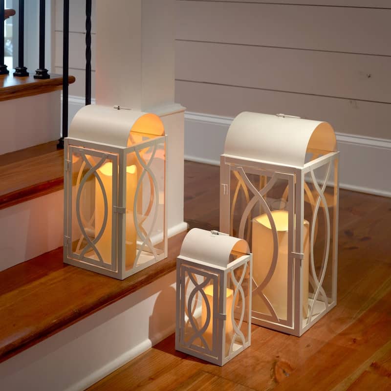 Set of 3 Indoor-Outdoor Rogan Metal Lanterns- White