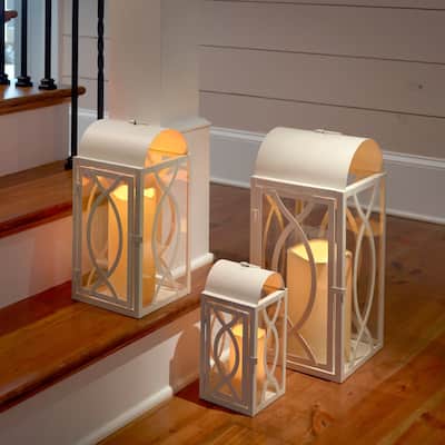 Set of 3 Indoor-Outdoor Rogan Metal Lanterns- White