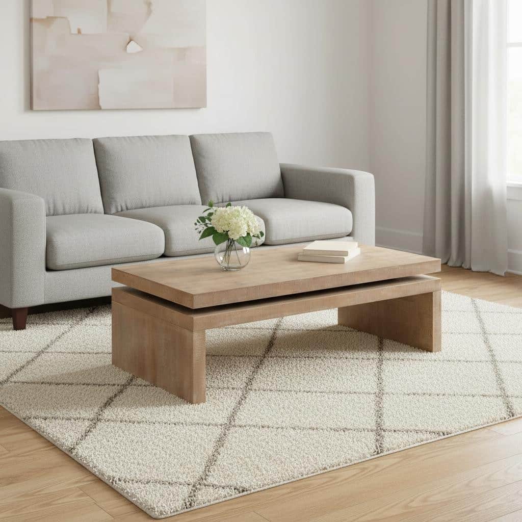 HomeRoots 48" Natural Wood Distressed Floating Frame Coffee Table - 47.64 in. x 16.30 in. x 23.62 in.