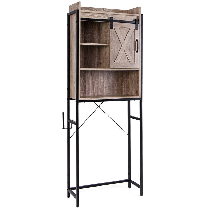 4-Tier Over Toilet Storage Cabinet with Adjustable Shelves and Sliding Door for Bathroom Organization - 25"W x 9.5"D x 67.5"H