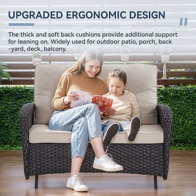 Gymojoy Outdoor Wicker Patio Furniture Loveseat Glider Set
