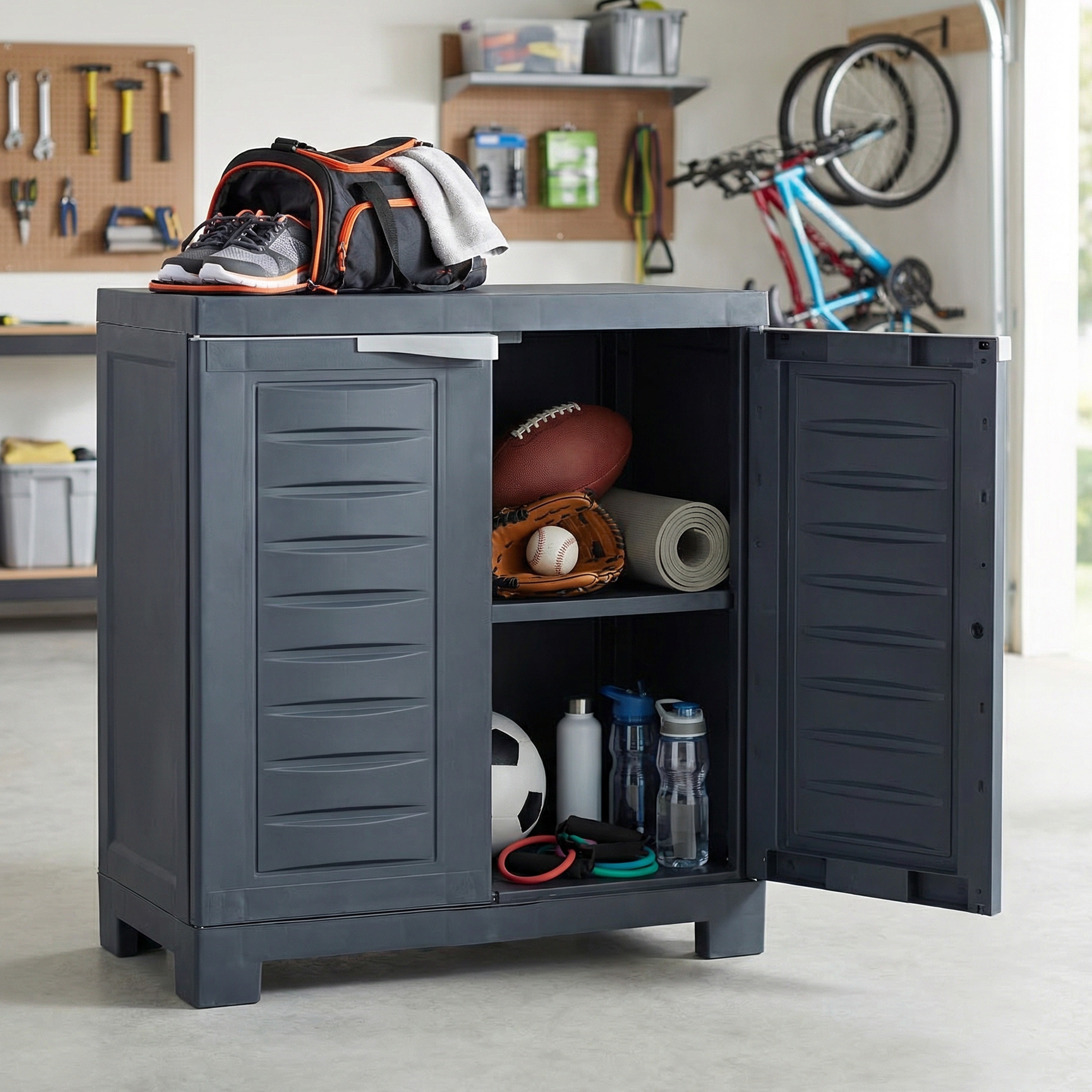 Sunnydaze Plastic Garage Storage Cabinet with Adjustable Shelf