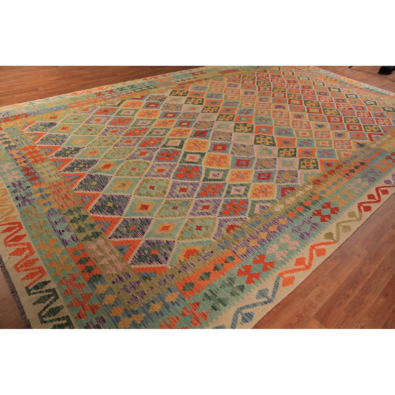 Southwestern Kilim Oriental Large Rug Hand-Woven Wool Carpet - 10'0"x 16'4"