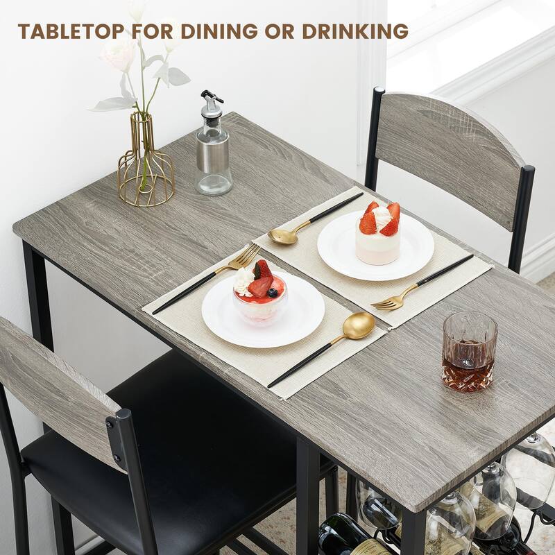 Bar Table Set of 2 with Footrest, Kitchen Dining Table with 2 Upholstered Chairs