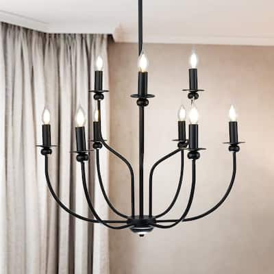 Ayada Black 9-Light Two Tier Candelabra 30-Inch Chandelier
