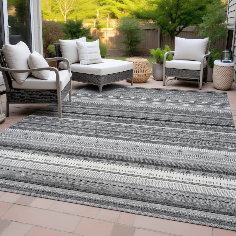 Machine Washable Indoor/Outdoor Boho Stripes Chantille Rug