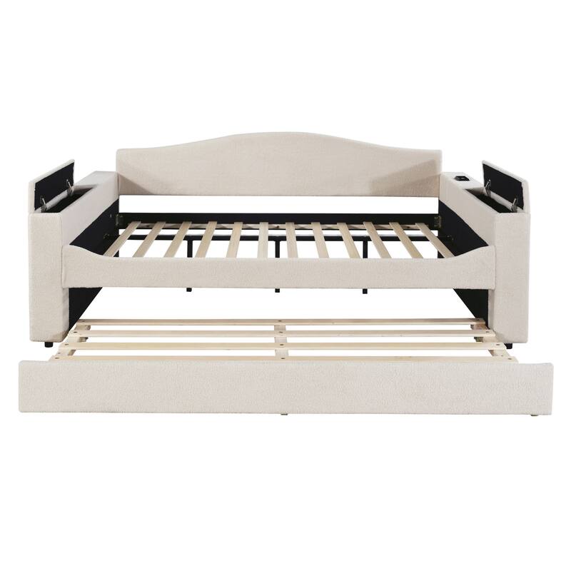 Sofa bed with storage arms, trundle bed and Bluetooth stereo