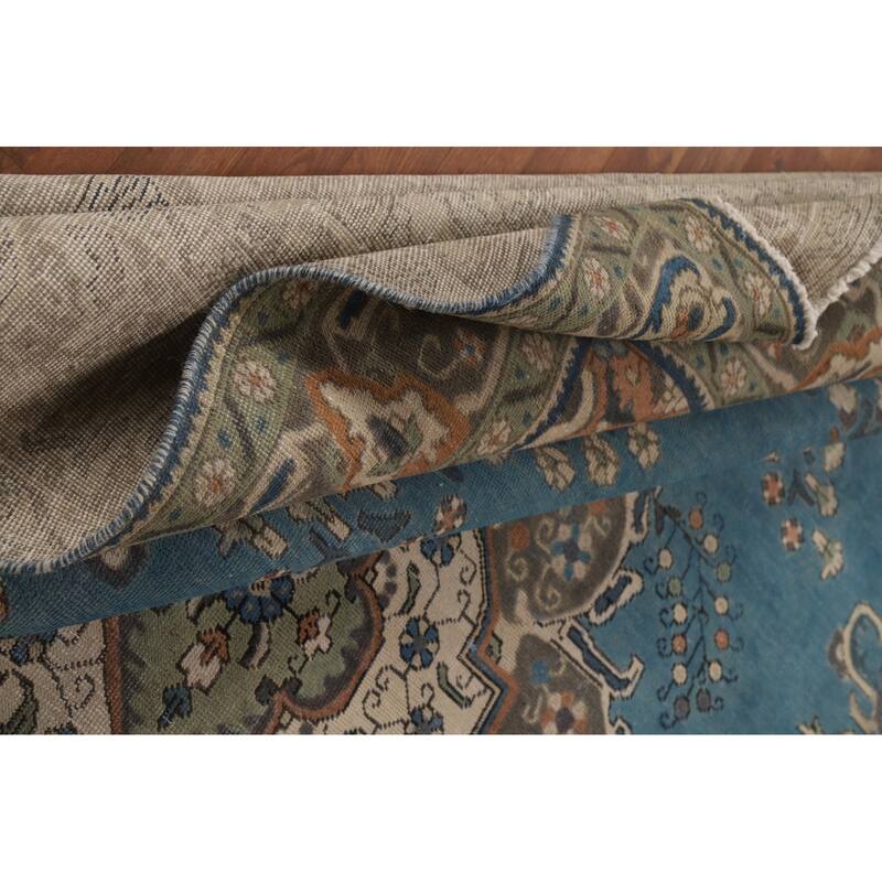 Blue Tabriz Persian Area Rug Handmade Oriental Vintage Wool Carpet - 8'2"x 11'4"