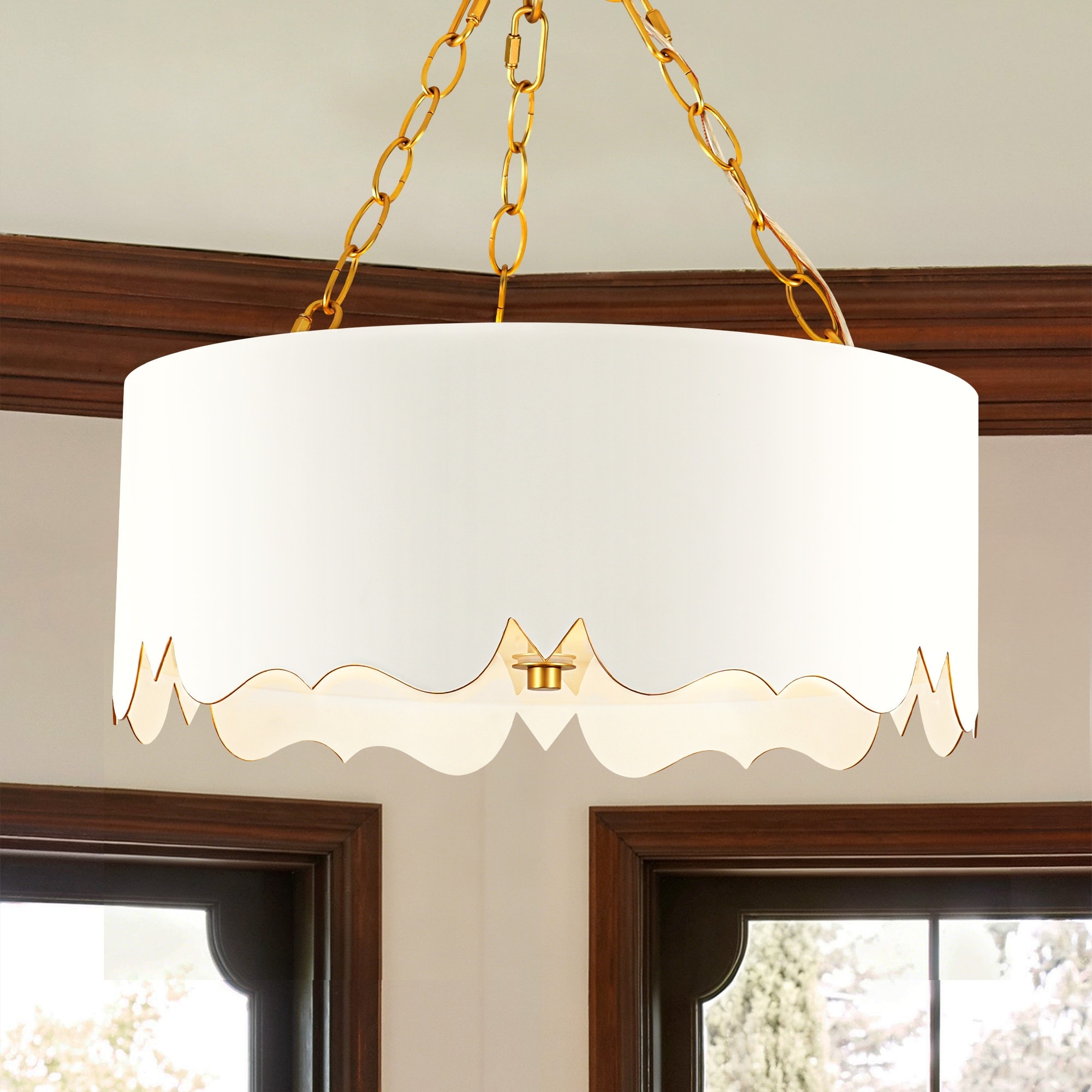 3-Light Mid-Century Modern Cylinder Pendant Light with Matte White Finish and Brushed Gold - 15.7 in. W x 6.3 in. H x 15.7 in. D