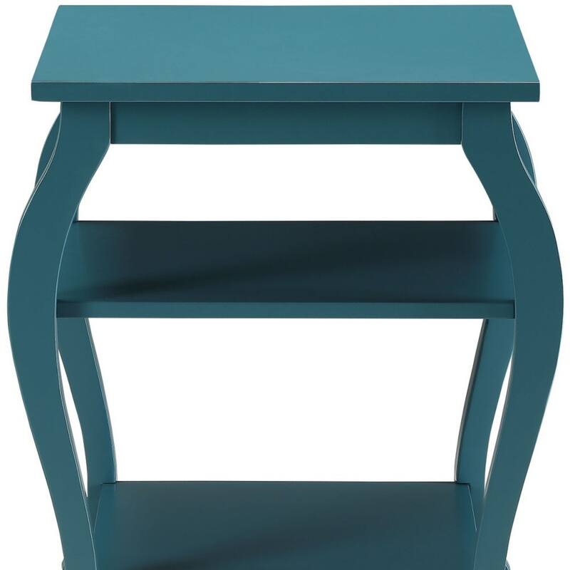 Teal Blue Wood End Table with Bow Legs and Two Storage Shelves - 18” x 20” x 23”