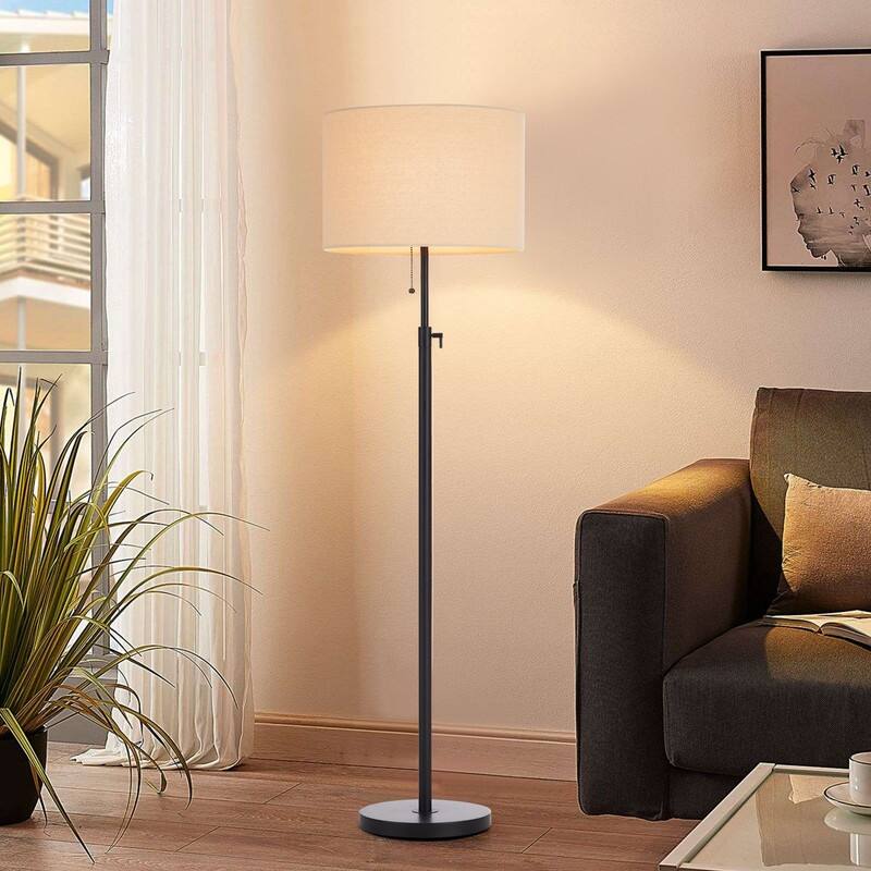 KAWOTI 65in Modern Adjustable Metal LED Floor Lamp with Fabric Shade
