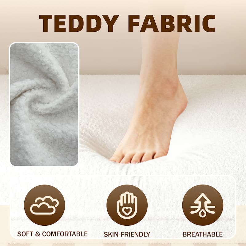 Convertible Floor Sofa with Teddy Fabric, Twin Mattress & No Assembly