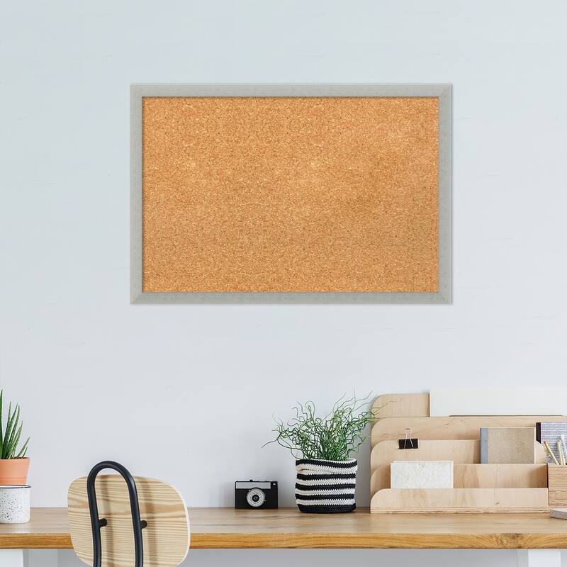 Silver Leaf Wood Framed Natural Corkboard Bulletin Board