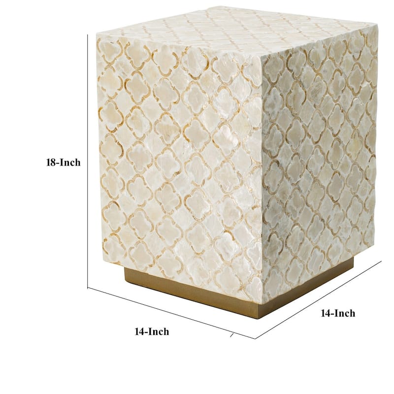 13.8 in. Cream and Gold Square Wood End Table, Sturdy Build End Side Table for Living Rooms