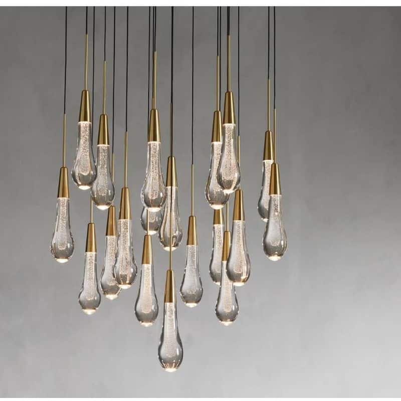 KAYLA Raindrop Chandelier, Modern Glass Pendant Light, Bulb Included - 19-Round - Glod
