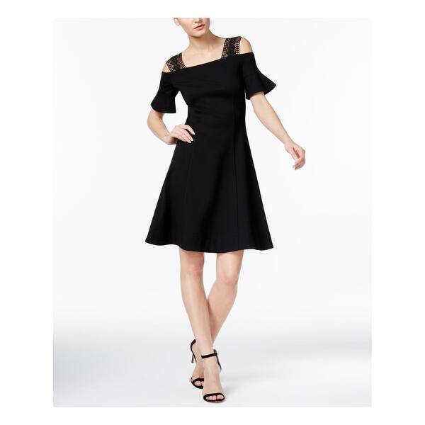 Shop Yyigal Black Short Sleeve Knee Length Fit Flare Dress Size