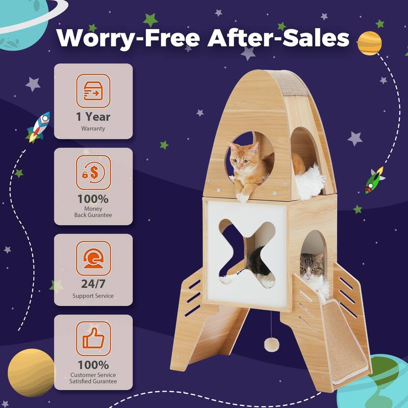 Modern Rocket Shape Multi-level Cat Tree with Condos & Dangling Balls