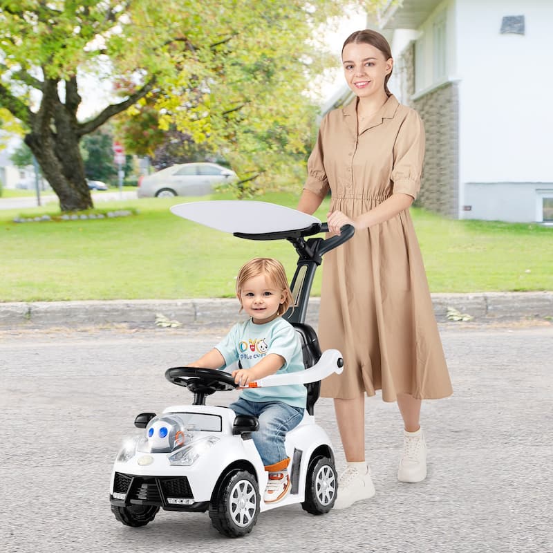 Baby Walking Car with Interactive Lights Horn Sounds and Storage Compartment for Toddlers - 38" x 16" x 35.5" - White