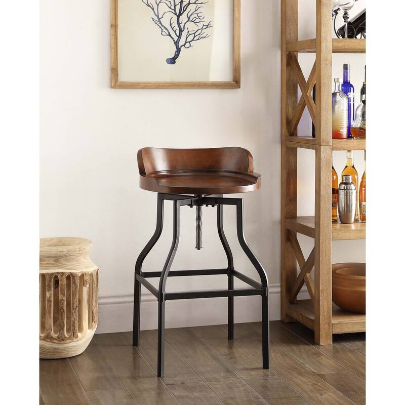 Geometric Base Adjustable Barstool - 29.25" - Chestnut Brown and Black