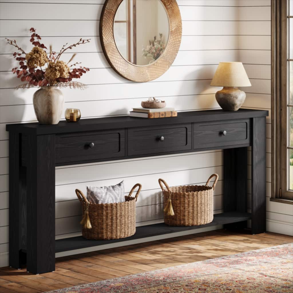 70.9 Inch Extra Long Console Table with 3 Drawers for Entryway, Farmhouse Wood Sofa Table Behind the Couch