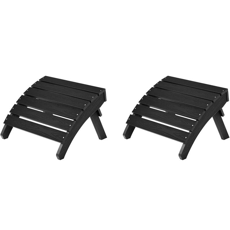 WINSOON All Weather HIPS Outdoor Folding Ottoman Adirondack Chair Footrest - Black x2