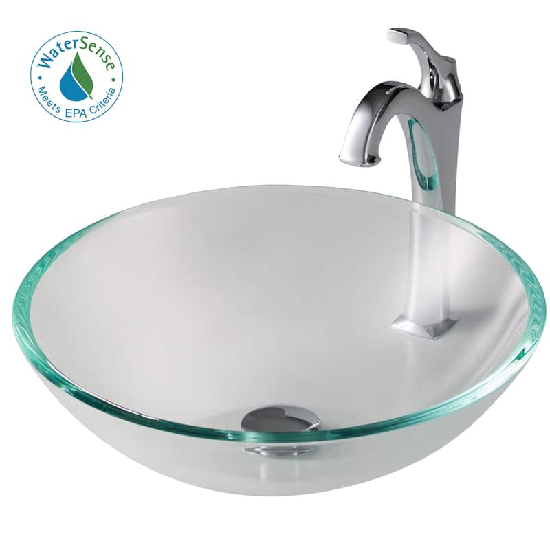 Kraus Arlo & Glass 16-1/2" Glass Vessel Bathroom Sink with 1.2 GPM - Chrome
