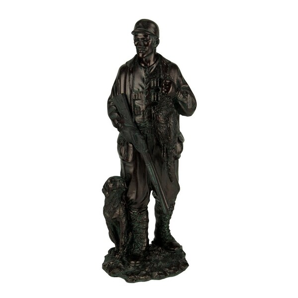 Antique Bronze Finish Bird Hunter and Hound Statue - 9 X 3 X 2.5 inches
